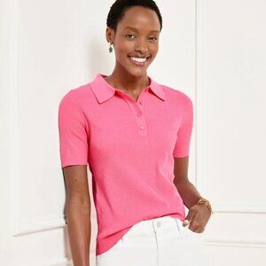 NWT Talbots pink short sleeve ribbed polo sweater top woman's size XL